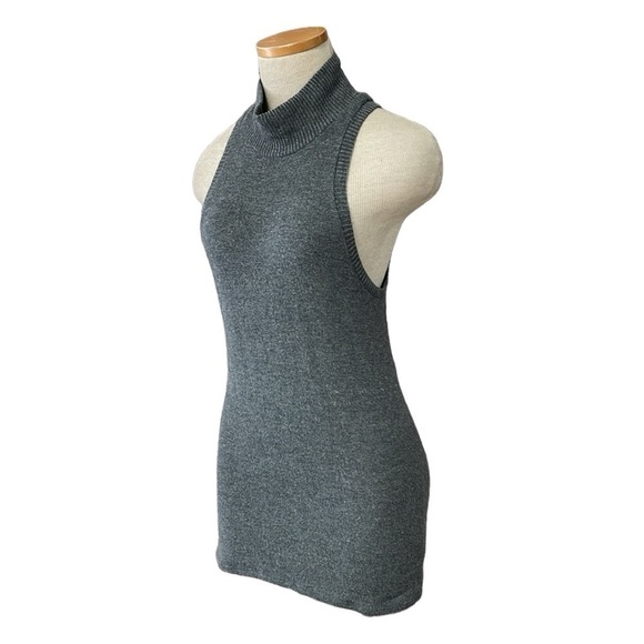 Beautiful People Sweater Tank Top Women's L Large Grey Knit Ribbed Turtleneck - Picture 3 of 14